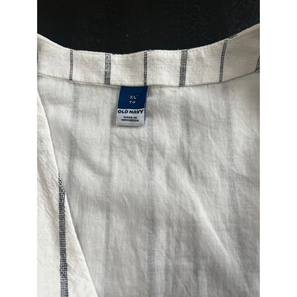 Old Navy Womens XL Ivory Navy Blue Striped Sleeveless Side Tie Wrap Vest Linen - Picture 6 of 9